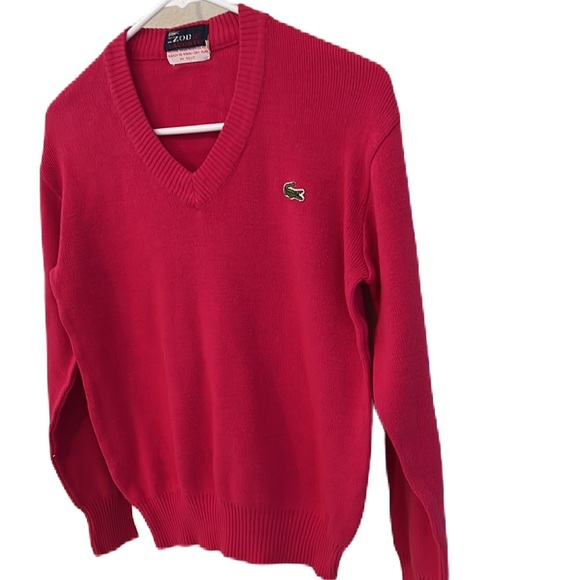 ZOD Lacoste Pink Magenta V Neck Cable Sweater Youth Size 16 - Picture 2 of 10